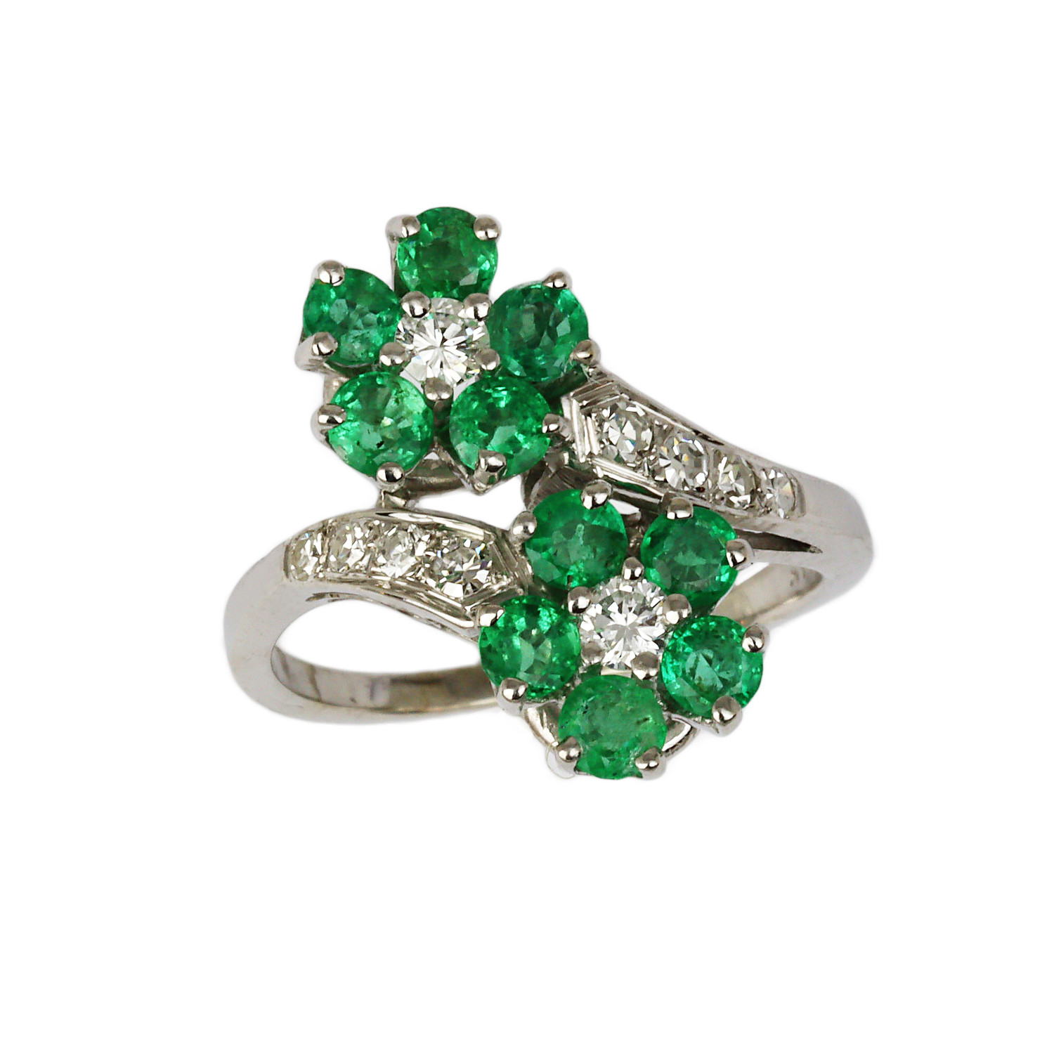Featured image of this Women’s 14k White Gold, Diamond, Emerald Flower Ring Size 4.75