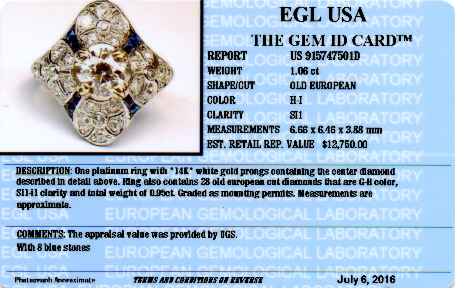 Gallery image of this Women’s 14k White Gold Diamond Ring Size 6 EGL Cert