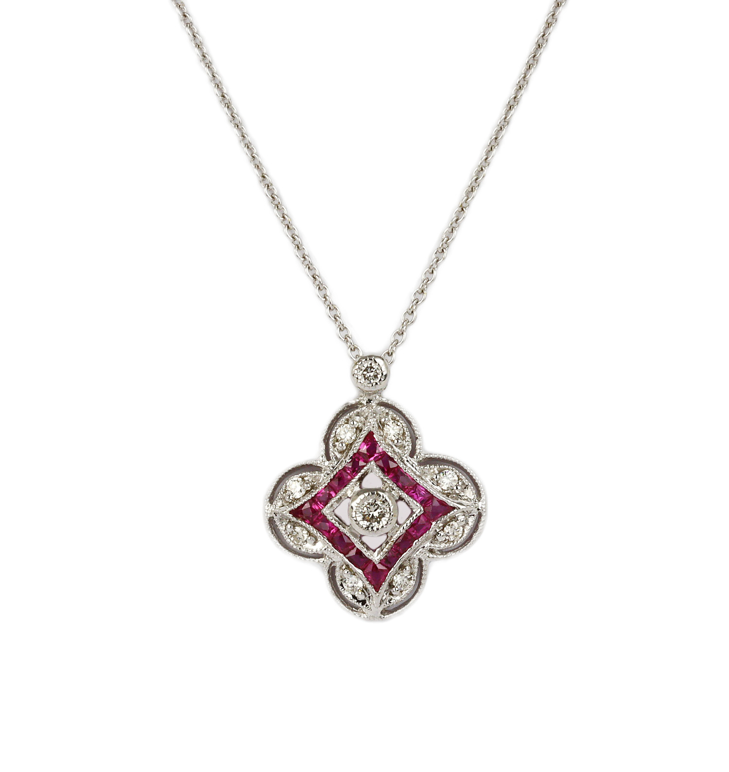 Featured image of this Women’s 14k White Gold Diamond, Ruby Necklace