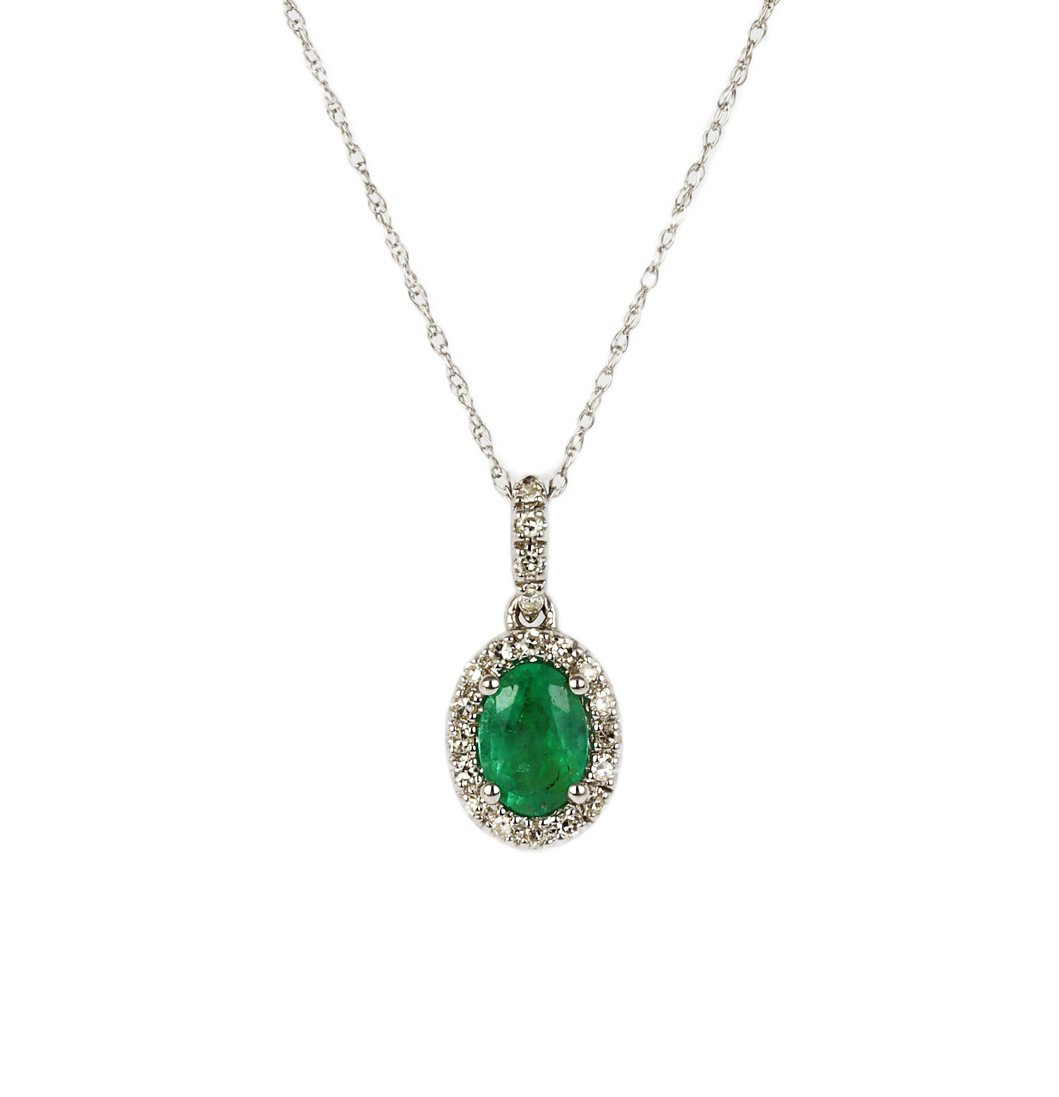 Featured image of this Women’s 14k White Gold, Diamond, Emerald Necklace