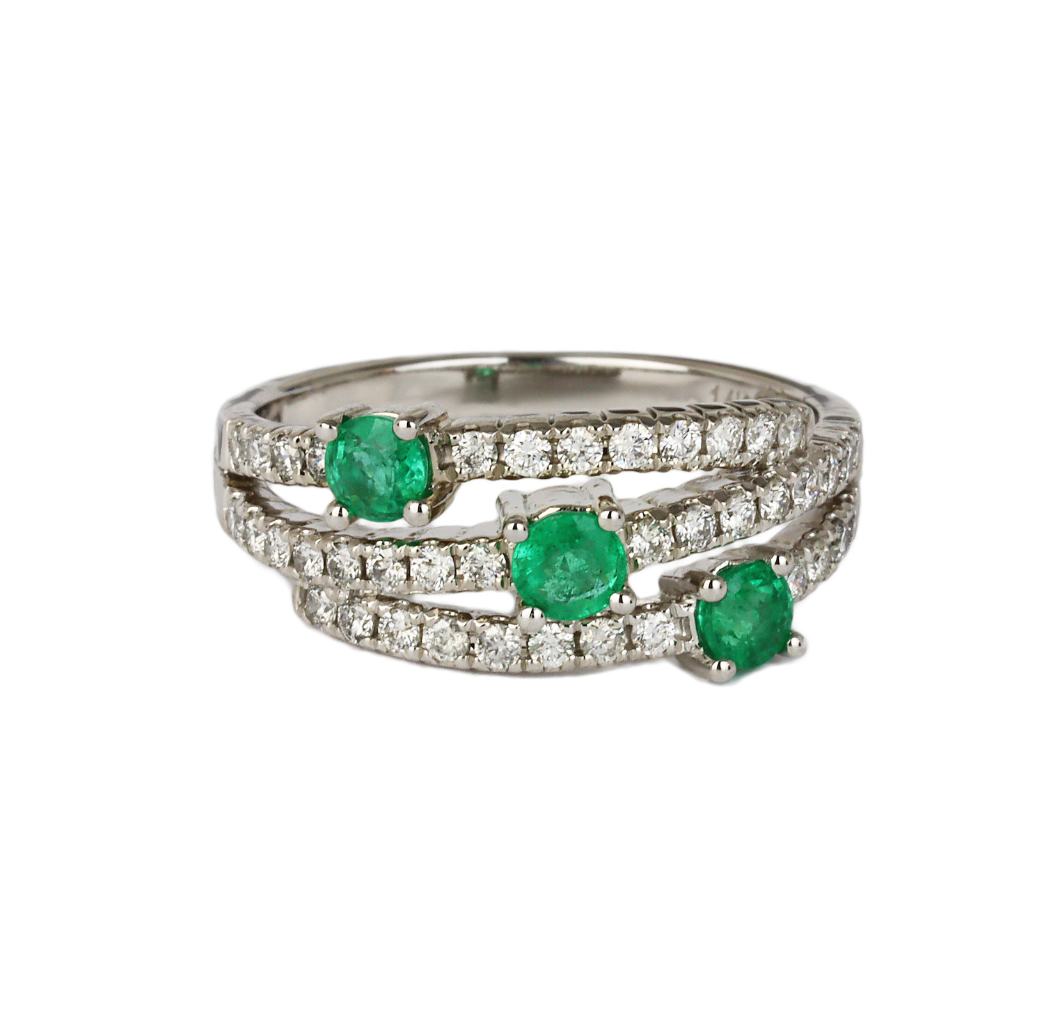 Gallery image of this Fischer Women’s 14k White Gold Diamond, Emerald Ring Size 7