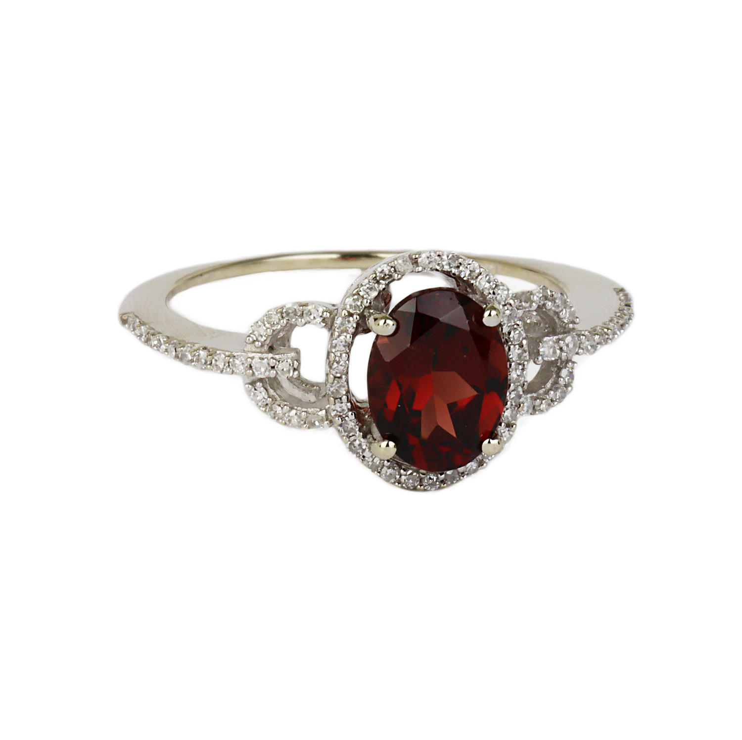 Gallery image of this Women’s 14k White Gold, Diamond, Garnet Ring Size 6.5