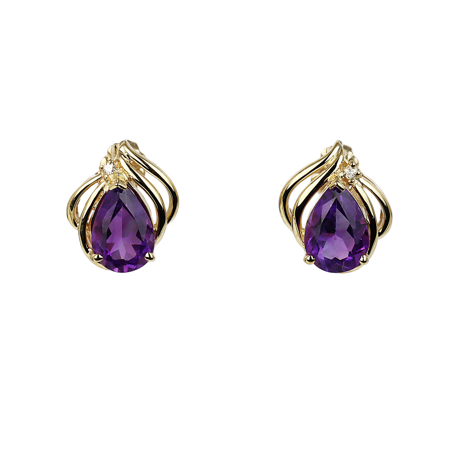 Featured image of this Women’s 14k Yellow Gold, Amethyst, Diamond Stud Earrings