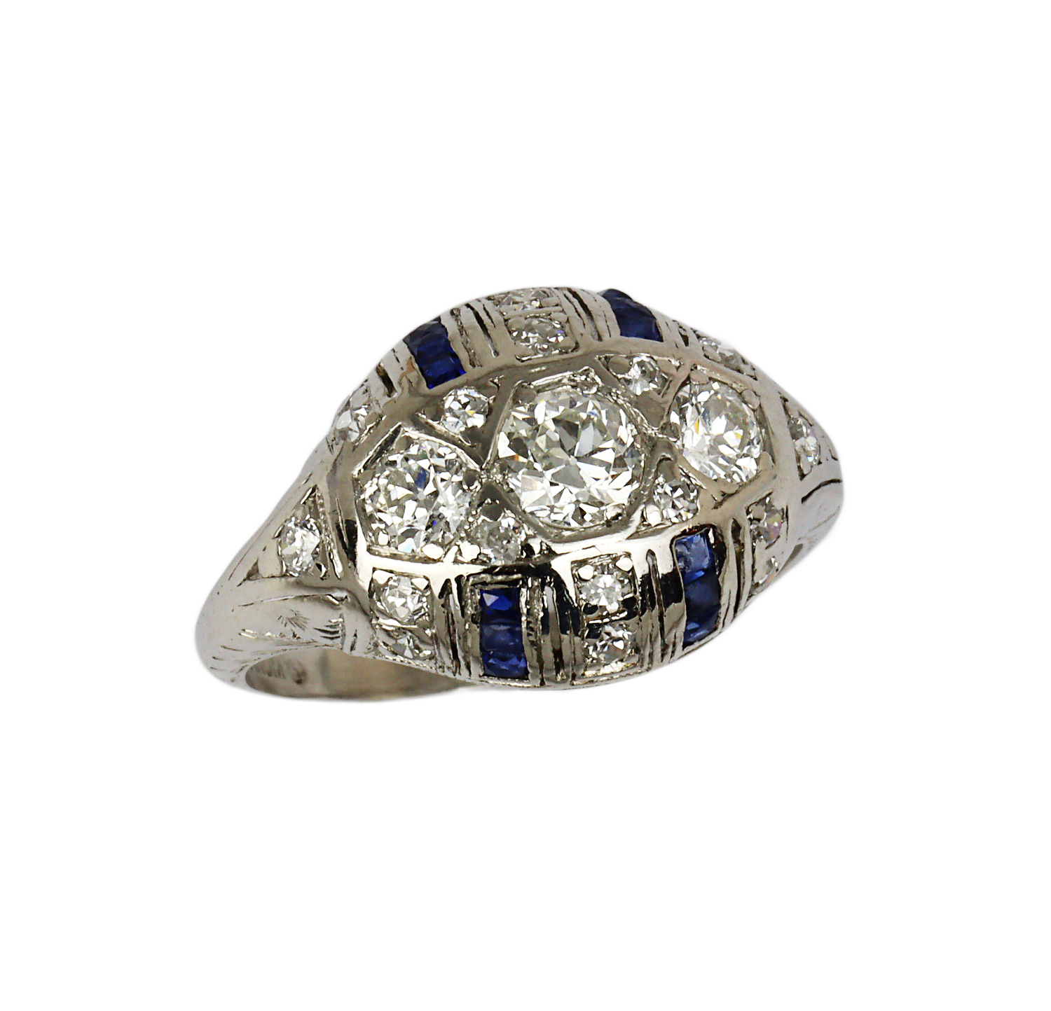 Featured image of this Vintage Women’s Platinum Diamond, Blue Stone Ring Size 6