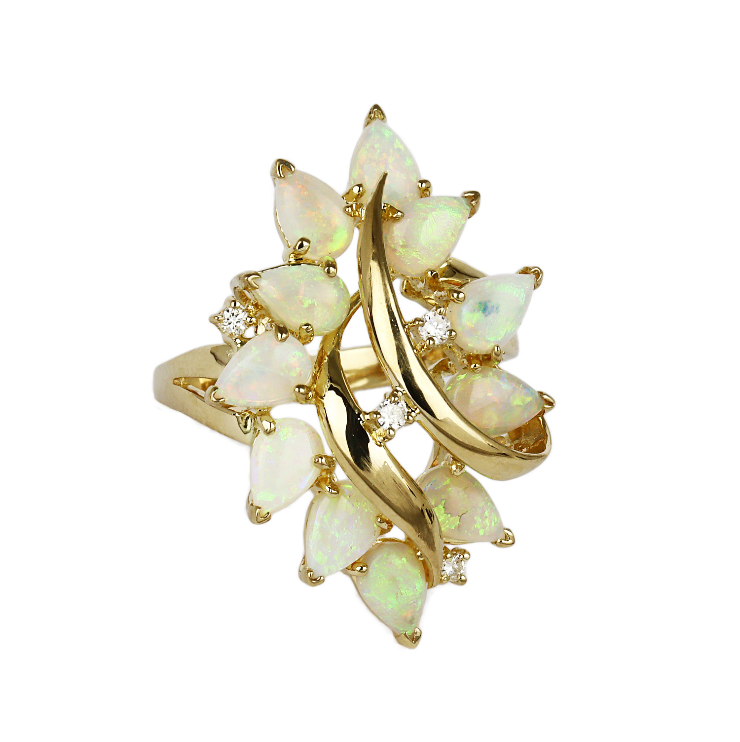 Gallery image of this Women’s 18k Yellow Gold, Diamond, Opal Ring Size 6.5