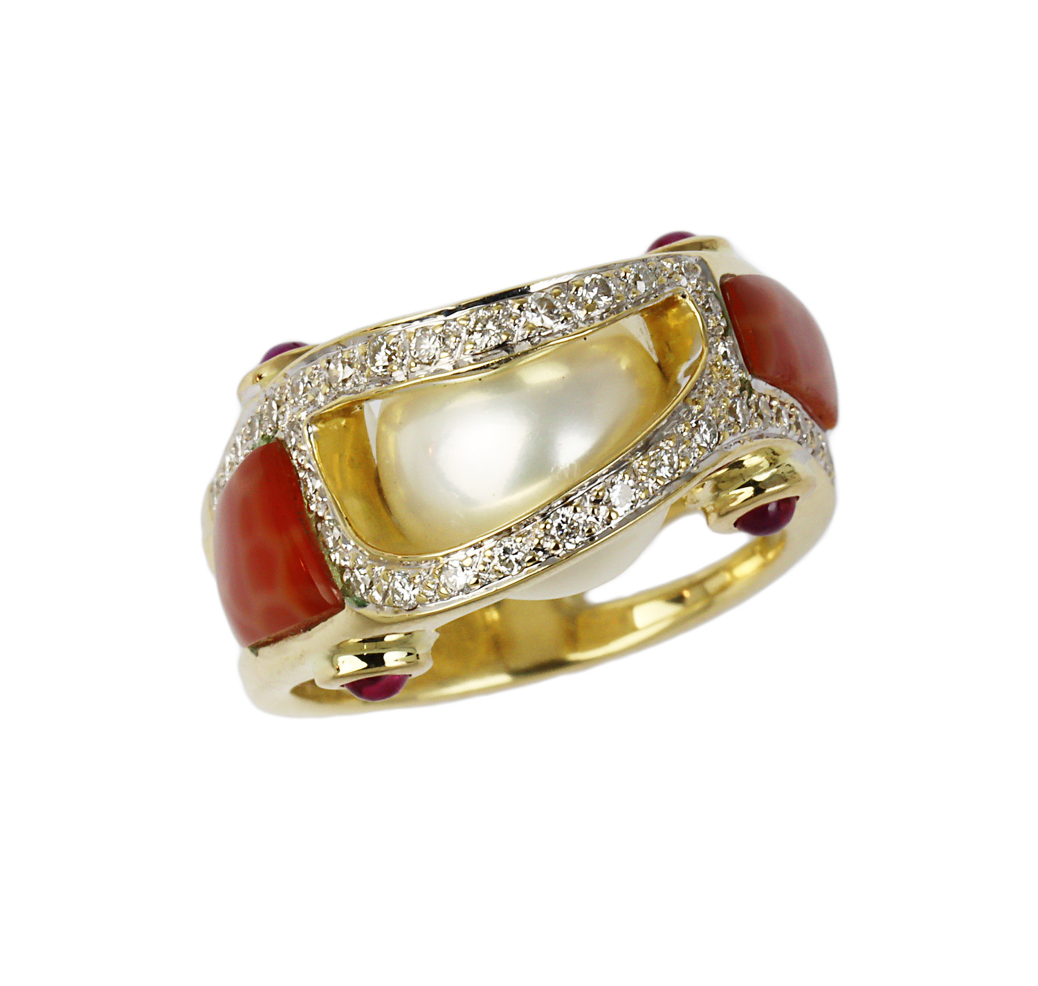 Featured image of this Women’s 18k Yellow Gold, Diamond, Pearl, Sapphire Ring Size 5.75