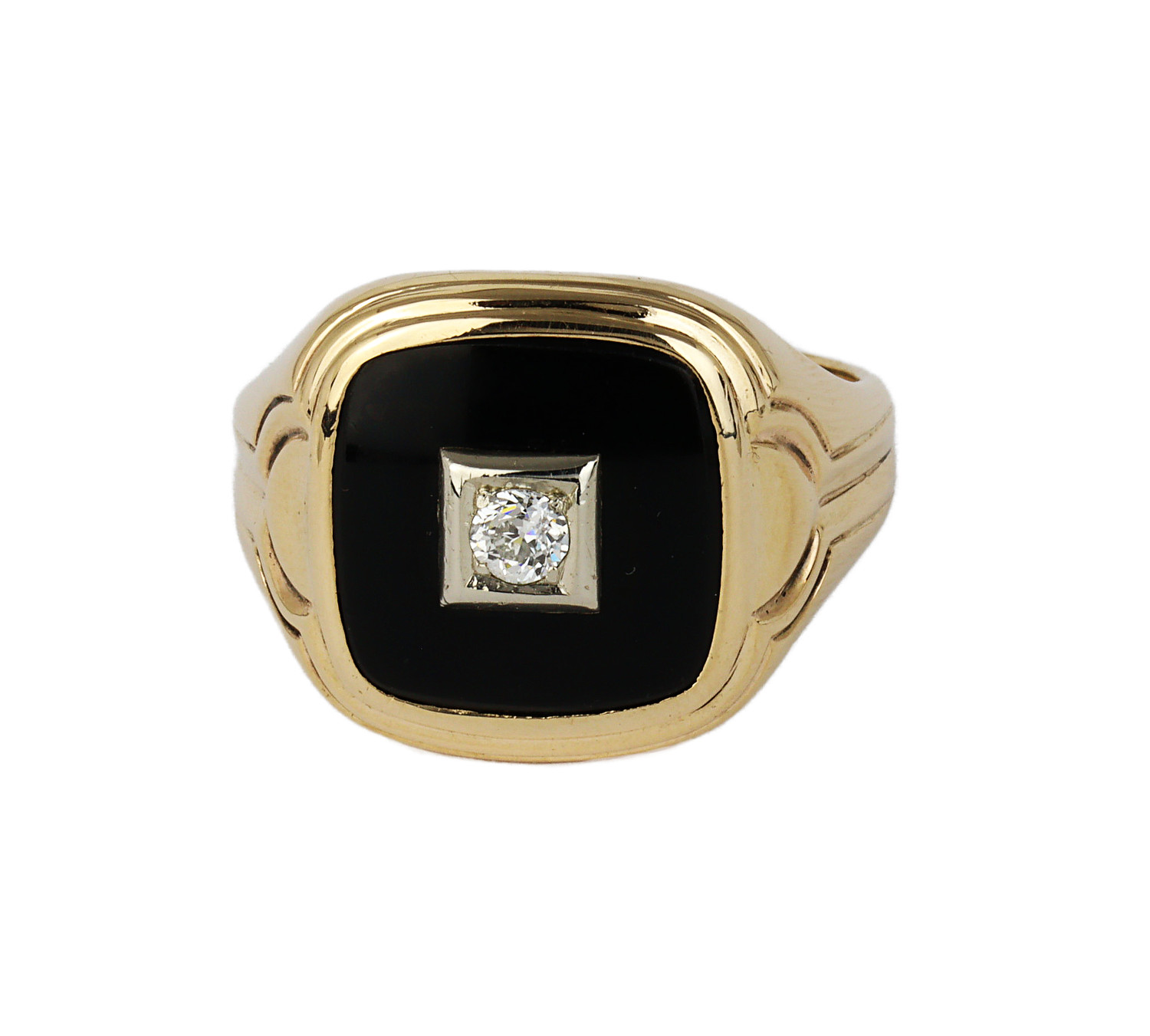 Gallery image of this Men’s 10k Yellow Gold Diamond, Onyx Ring Size 11.75