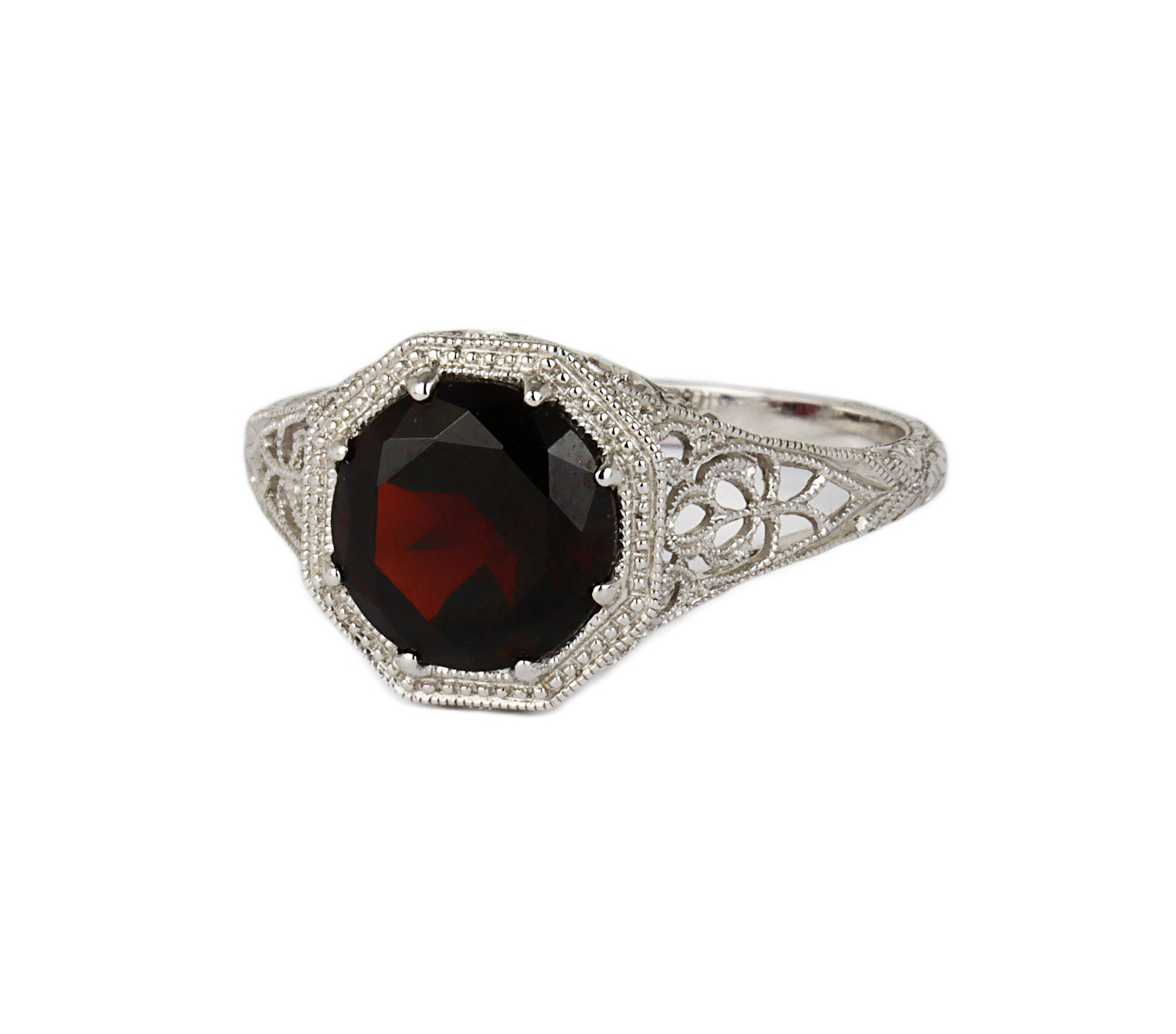 Gallery image of this Women’s 14k White Gold Garnet Ring Size 6.75