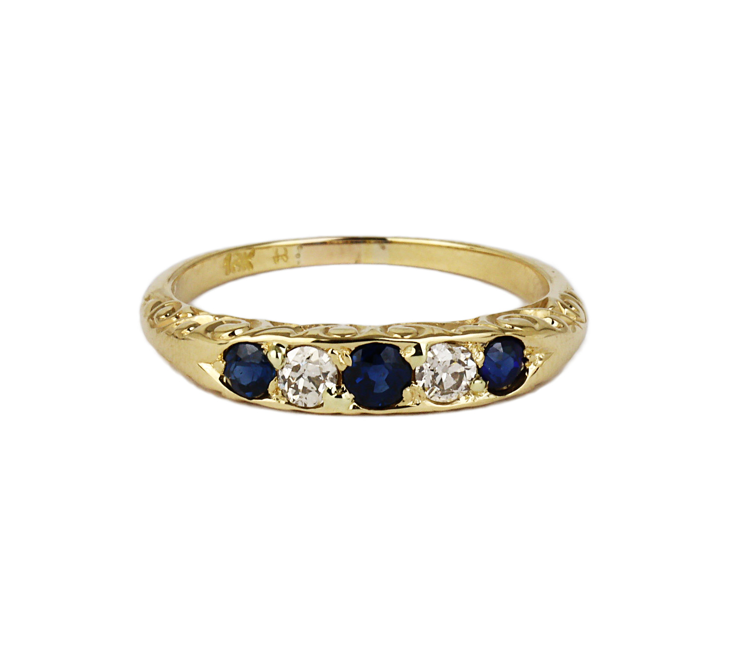 Gallery image of this Women’s 18k Yellow Gold Diamond, Sapphire Ring Size 6.5