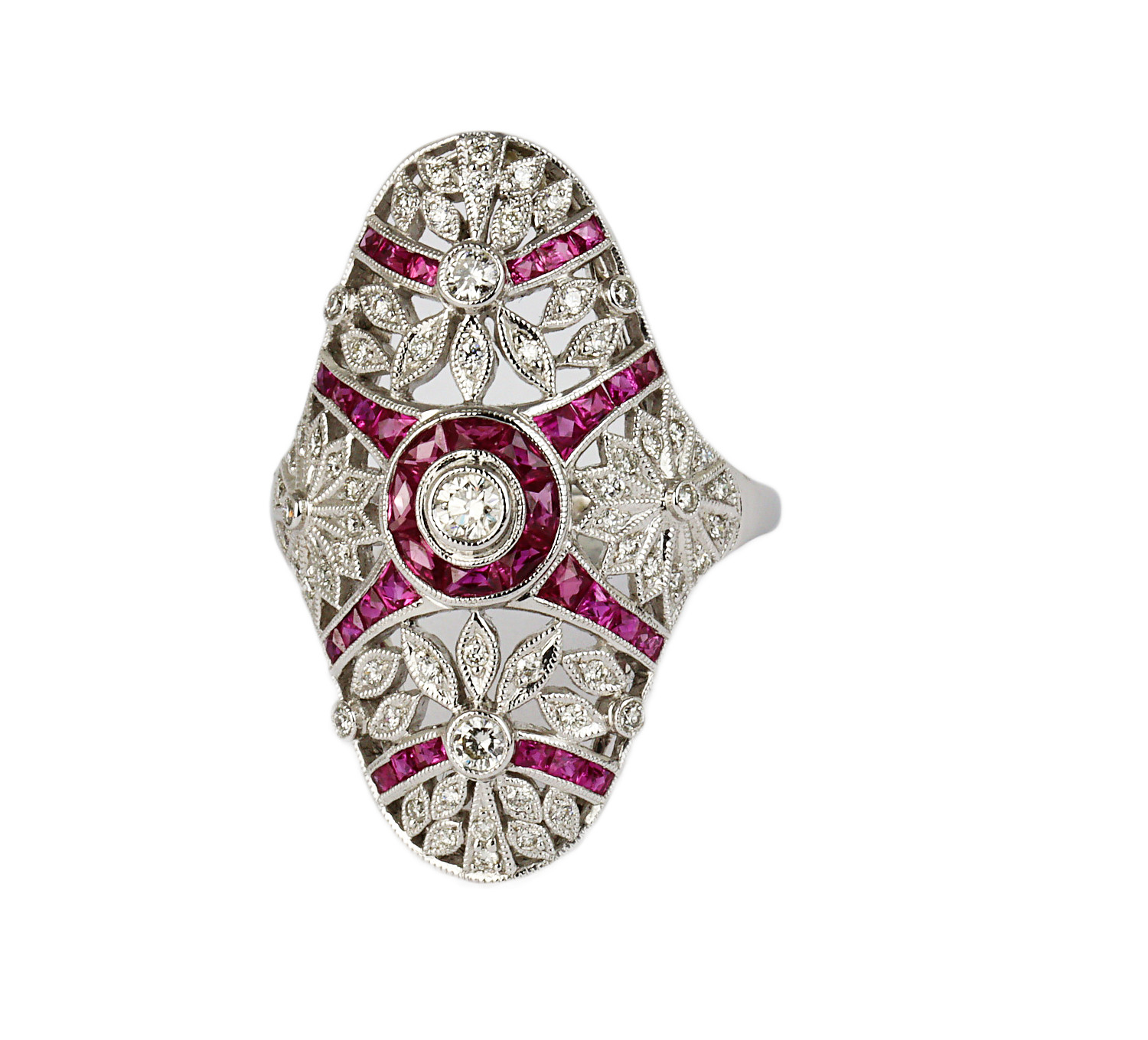 Gallery image of this Women’s 14k White Gold Diamond, Ruby Ring Size 6.5