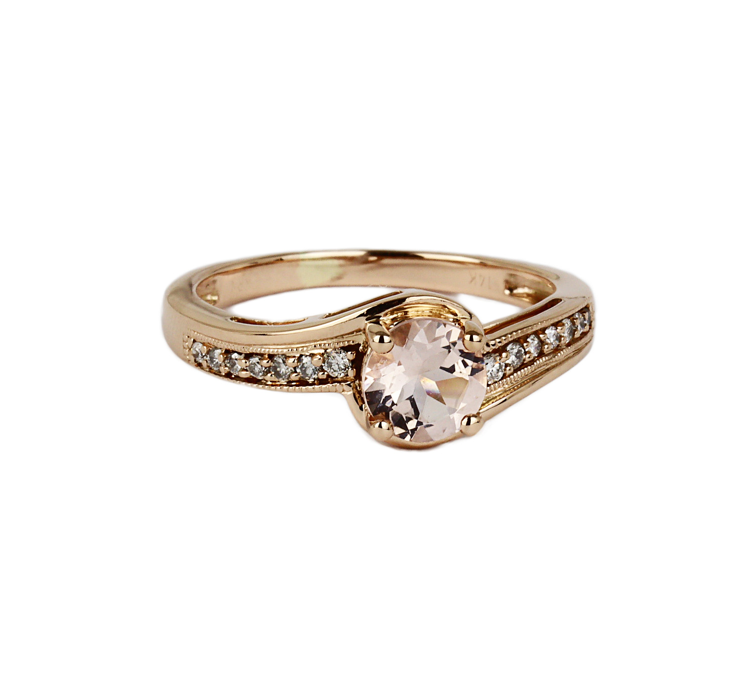 Gallery image of this Women’s 14k Rose Gold Diamond, Morganite Ring Size 6.25