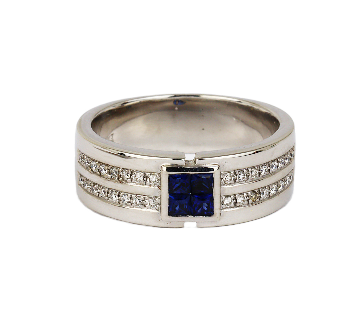 Gallery image of this Men’s 14k White Gold Diamond, Sapphire Ring Size 11.25