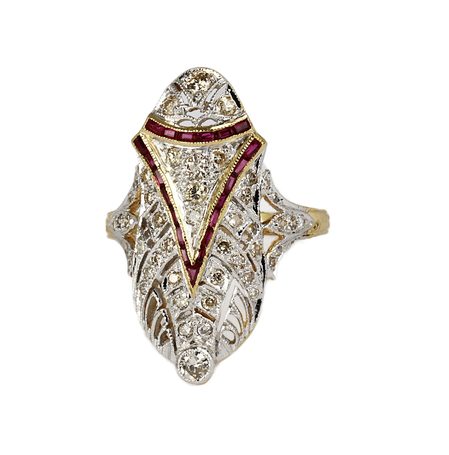 Gallery image of this Women’s 14k Yellow & White Gold Diamond, Ruby Ring Size 6.5