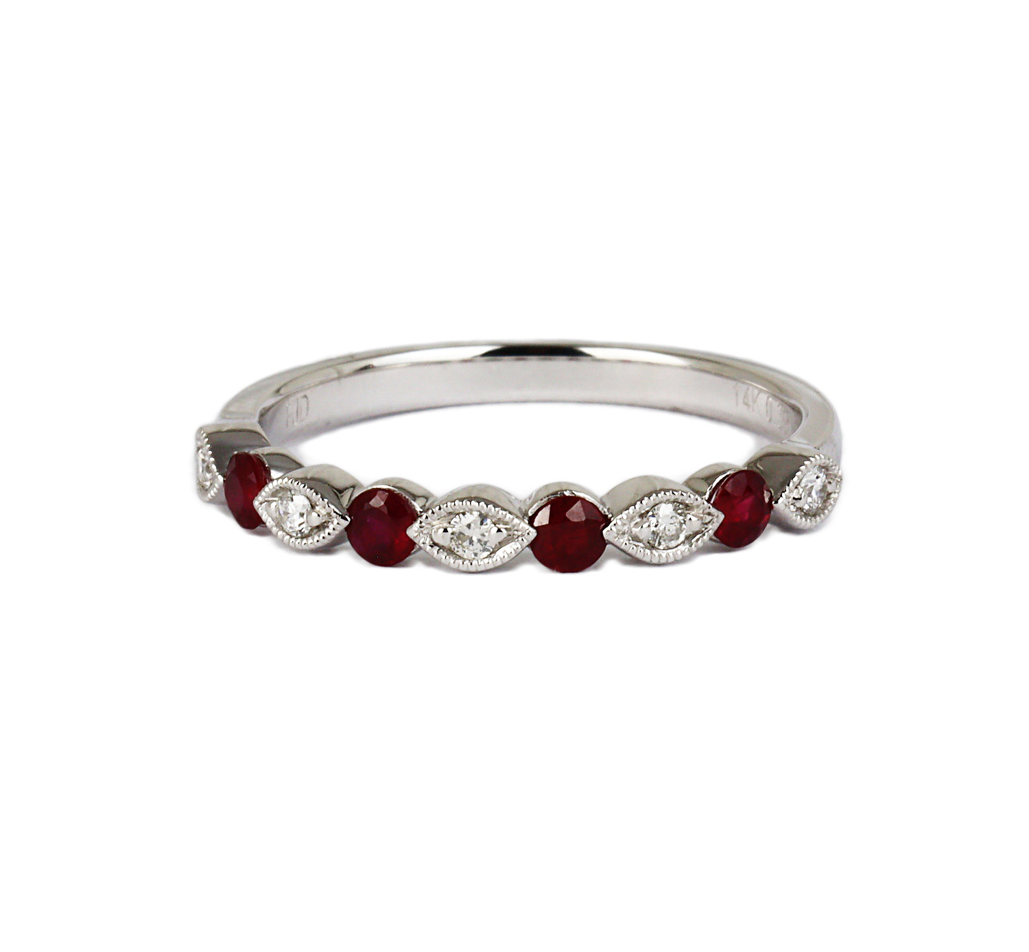 Gallery image of this Fischer Women’s 14k White Gold Diamond, Ruby Ring Size 7