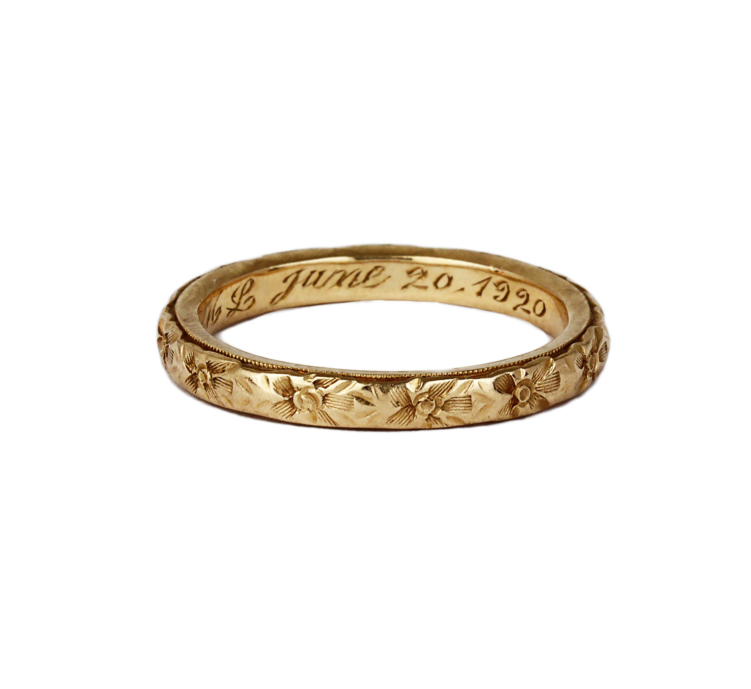 Gallery image of this Antique Women’s 14k Yellow Gold Flowers Band Ring Size 7