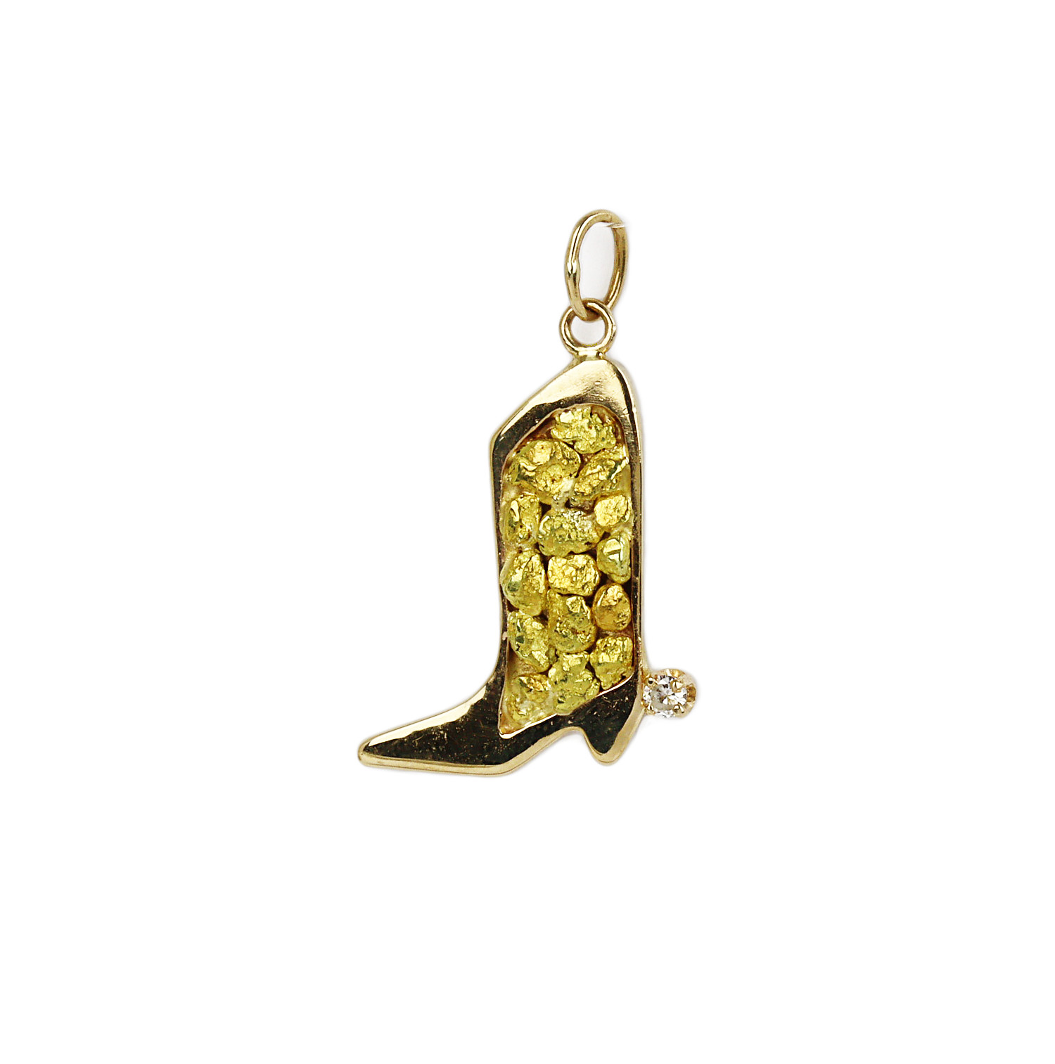 Featured image of this Women’s 14k Yellow Gold Diamond, Natural Nugget Cowboy Boot Pendant