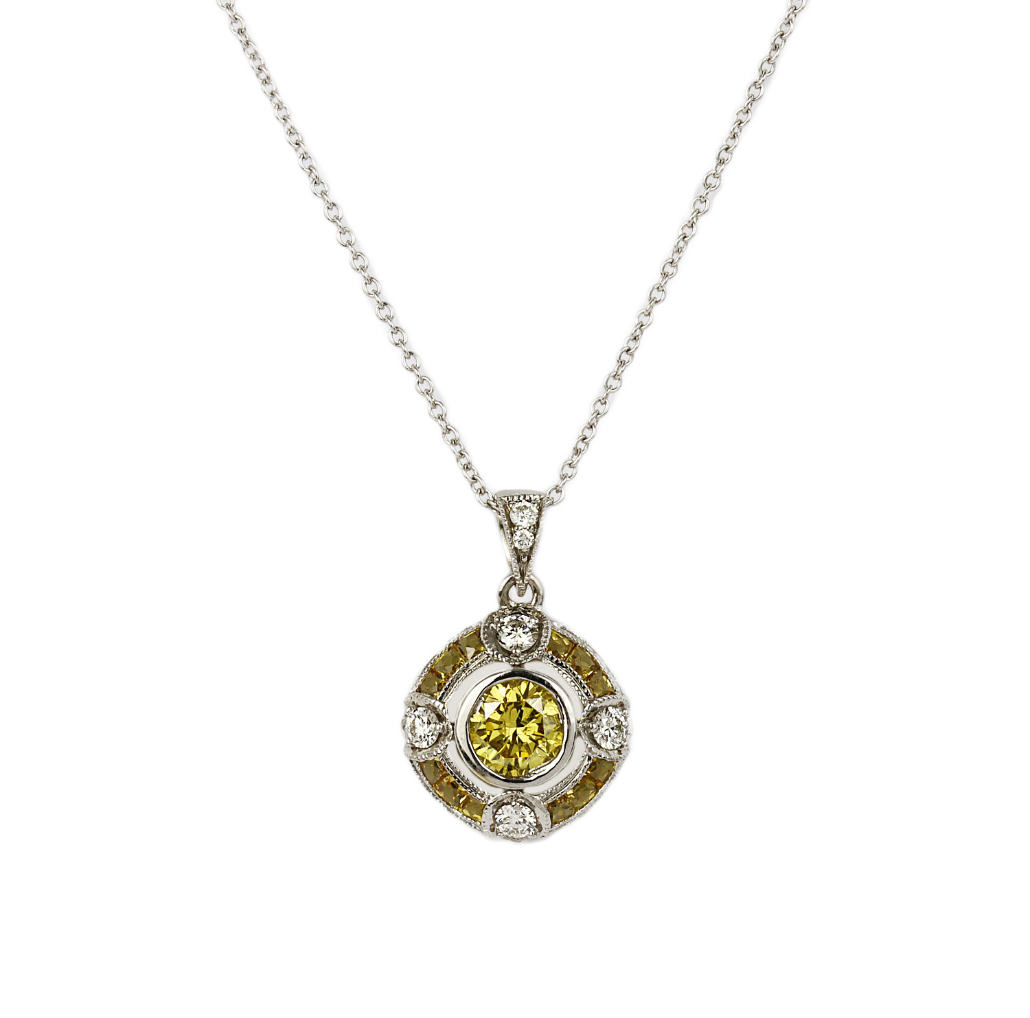 Featured image of this Women’s 14k White Gold, Diamond, Yellow Sapphire Necklace