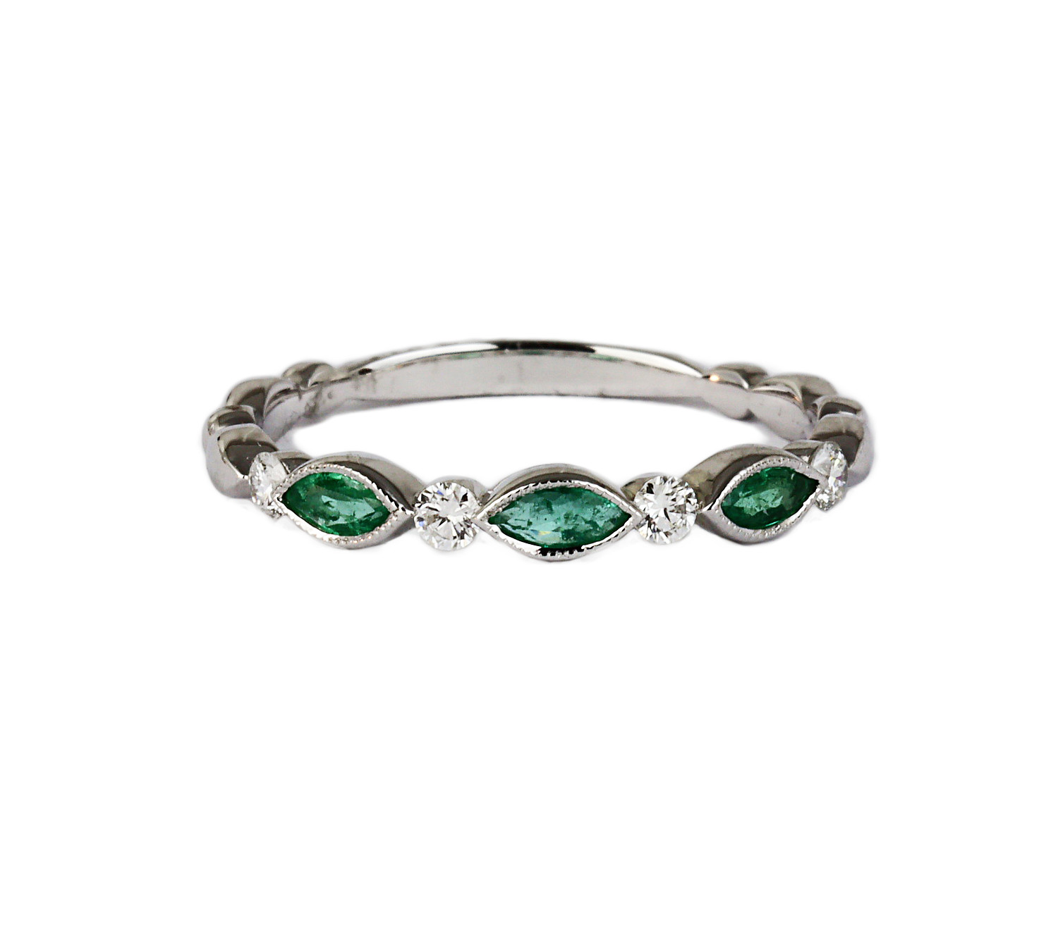 Gallery image of this Fischer Women’s 14k White Gold Diamond, Emerald Ring Size 6.75