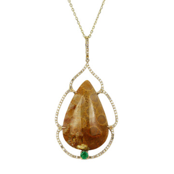 Featured image of this Fischer Women’s 14k Yellow Gold, Diamond, Emerald, Coral Fossil Necklace