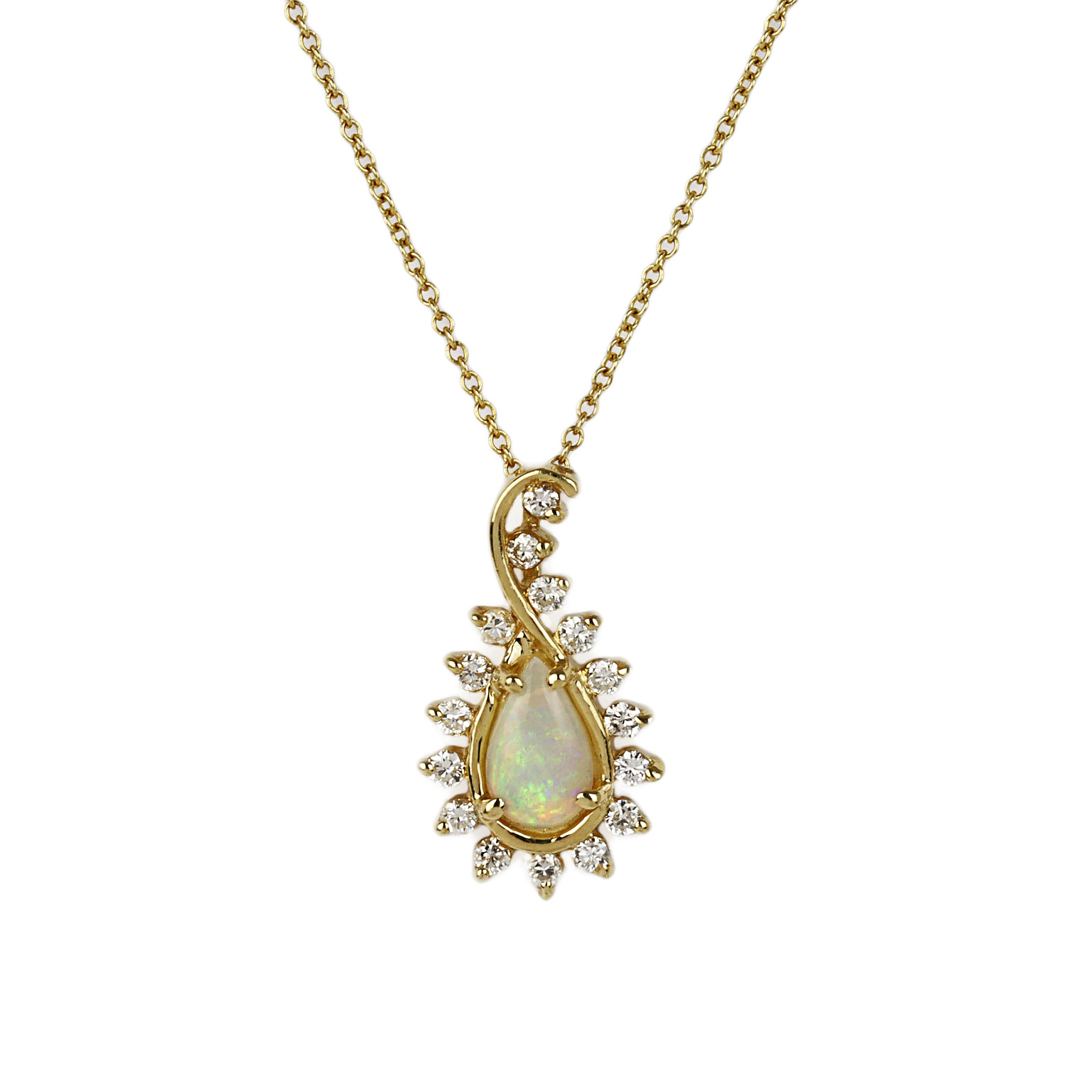 Featured image of this Women’s 14k Yellow Gold Diamond, Opal Necklace