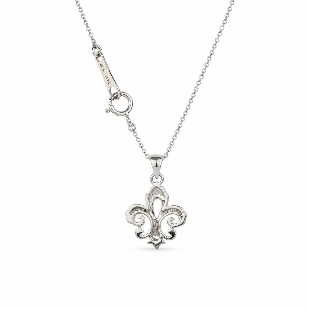 Gallery image of this Women’s 14k White Gold Diamond Fleur De Lis Necklace