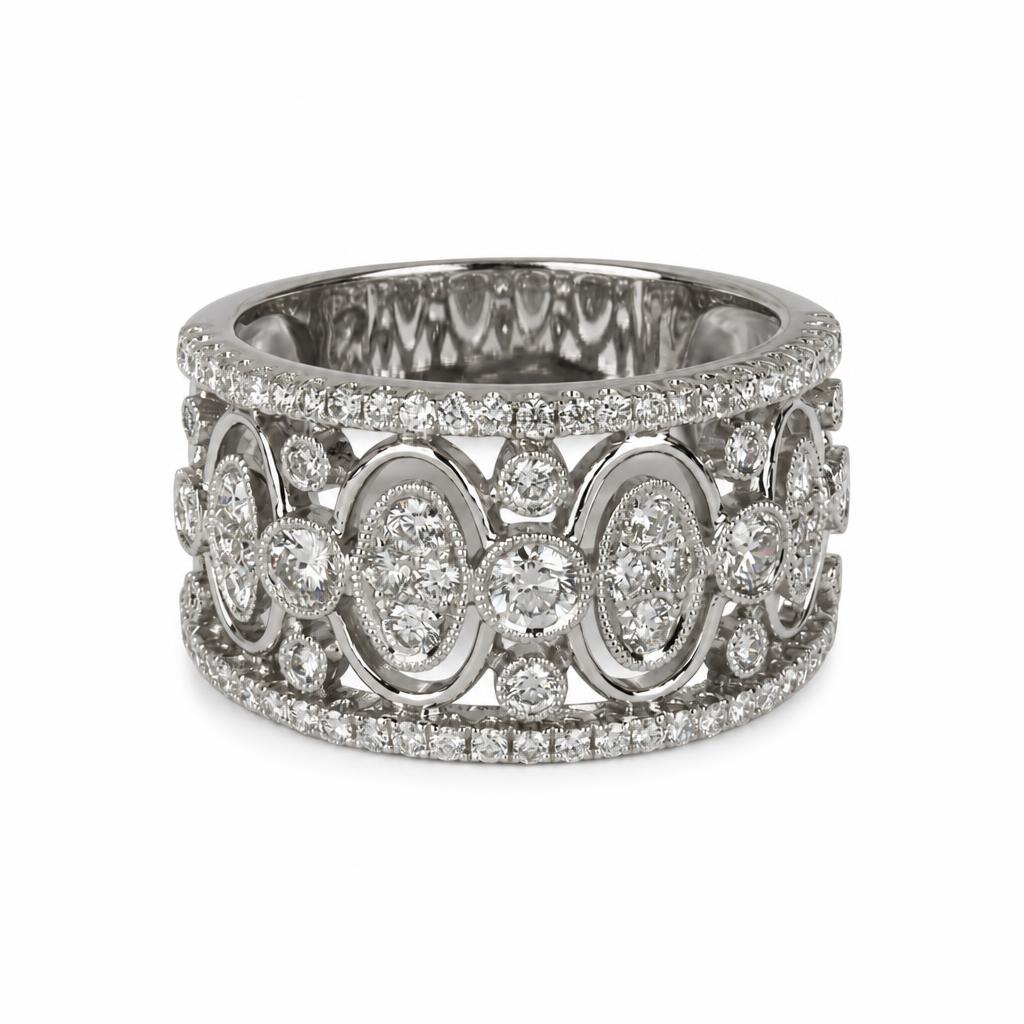 Gallery image of this Women’s 14k White Gold Diamond Wide Band Ring Size 6.5