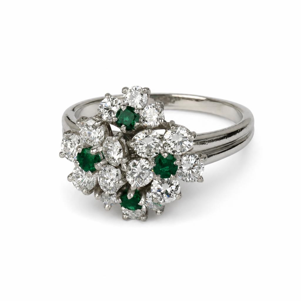 Gallery image of this Women’s Platinum, Emerald, Diamond Ring Size 8.25