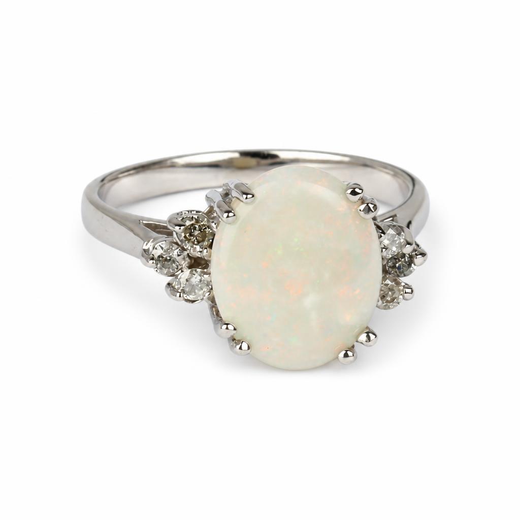 Gallery image of this Women’s 14k White Gold, Opal, Diamond Ring Size 7.75