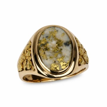 Featured image of this Men’s Custom 14k Yellow Gold, Natural Nugget, Gold in Quartz Ring Size 9.75