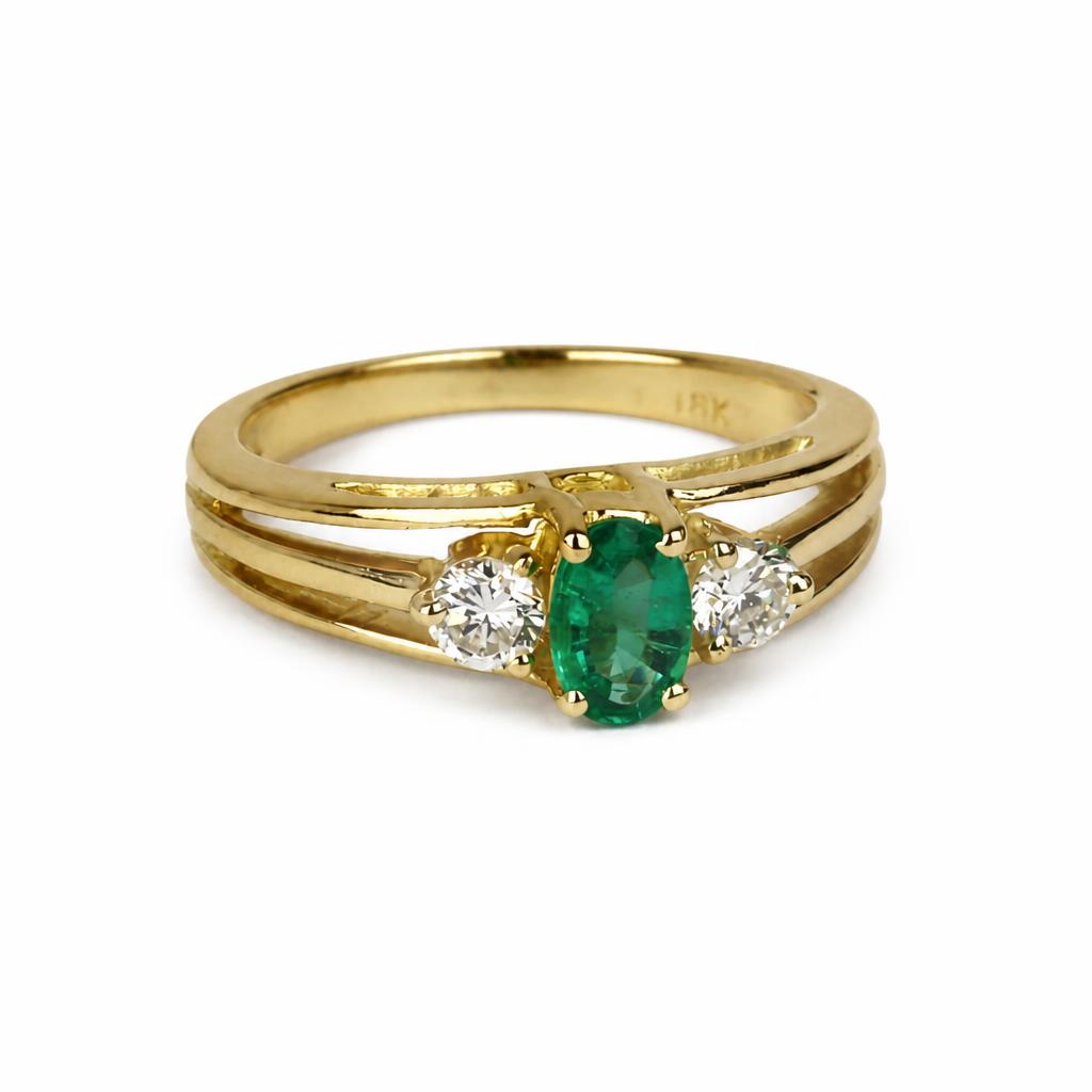 Gallery image of this Women’s 18k Yellow Gold, Emerald, Diamond Ring Size 6