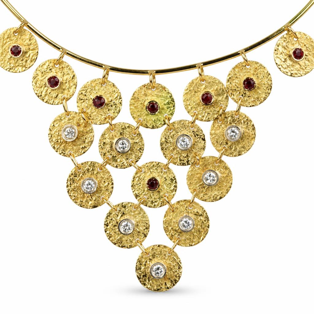 Gallery image of this Women’s Vintage 18k Yellow Gold, Ruby, Diamond Necklace
