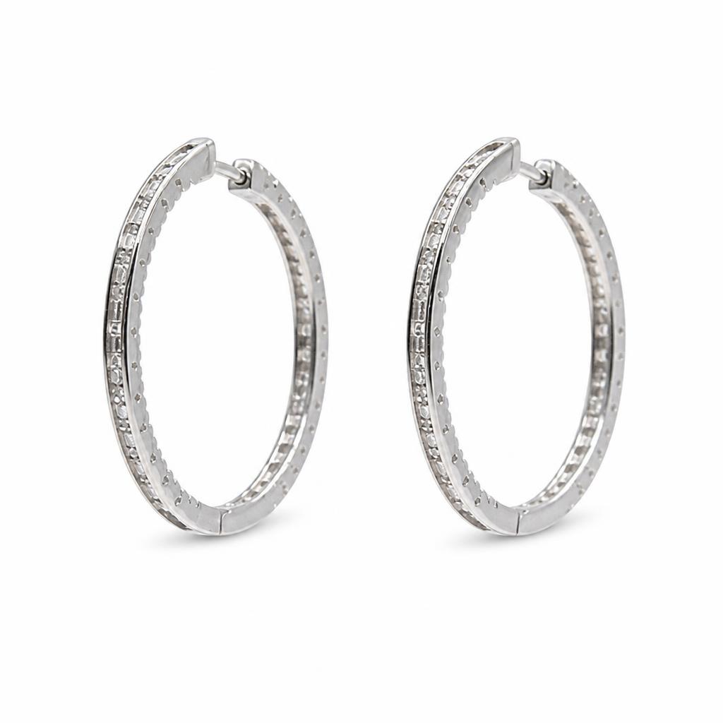 Gallery image of this Women’s 14k White Gold Hoop Earrings with 1.10ct TDW Diamond