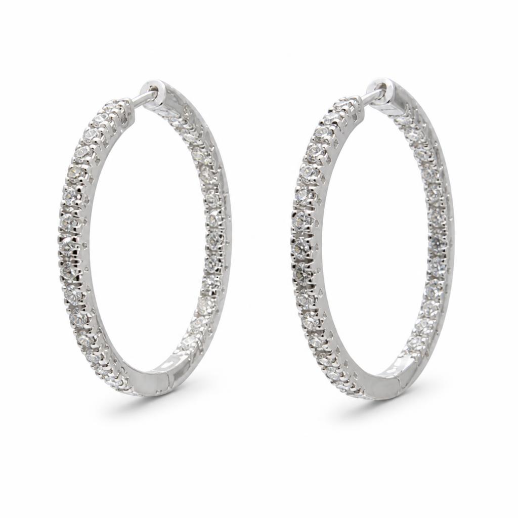 Featured image of this Women’s 14k White Gold Hoop Earrings with 1.10ct TDW Diamond