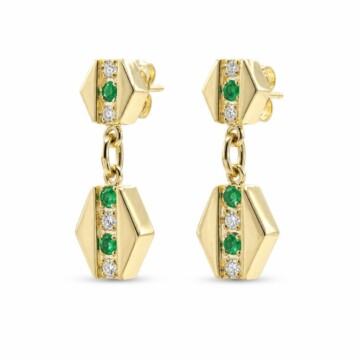 Featured image of this Women’s 14k Yellow Gold Dangle Earrings with 0.25ct TDW Emerald and Diamond