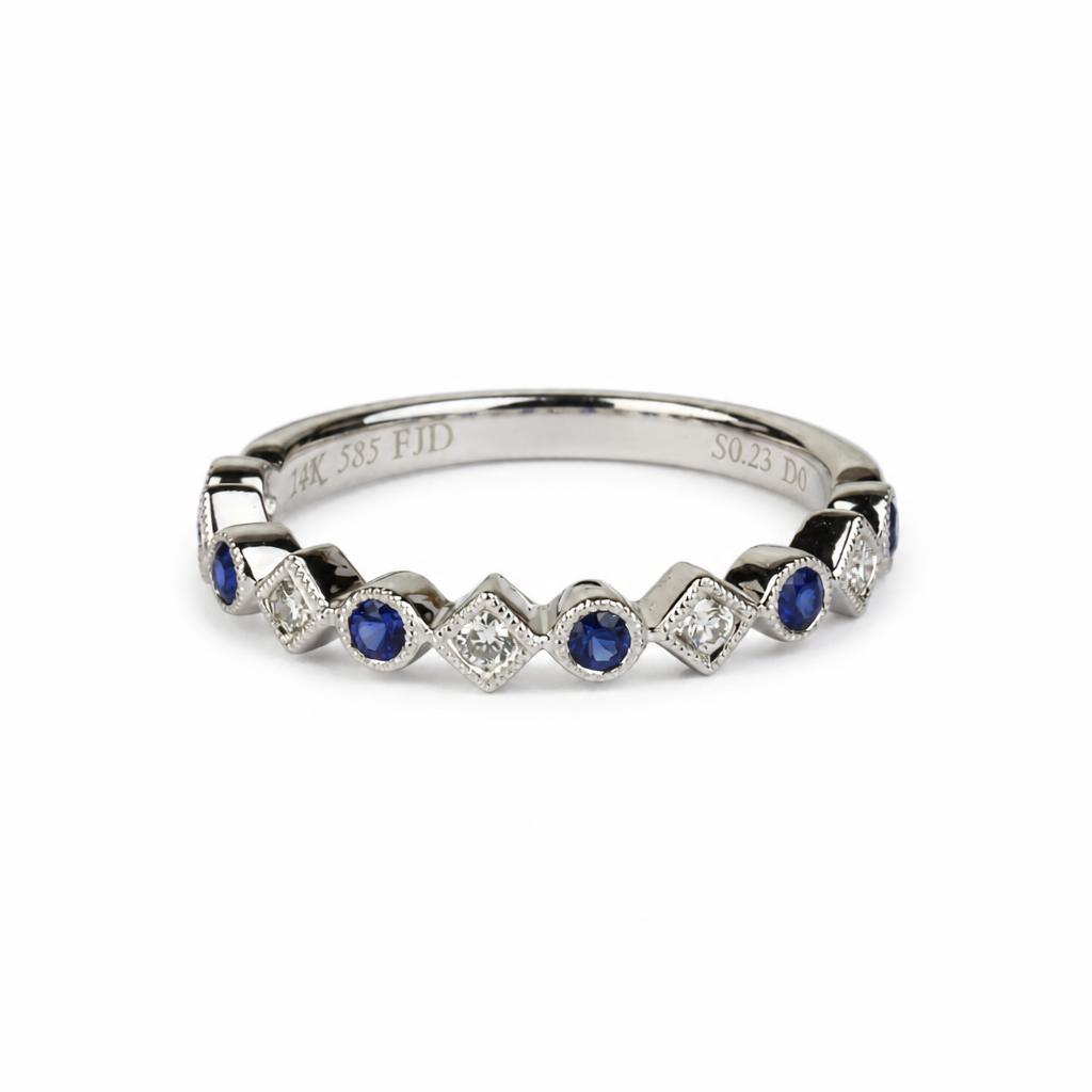 Gallery image of this Fischer Women’s 14k White Gold Ring with 0.10ct TDW Sapphire and Diamond Size 6