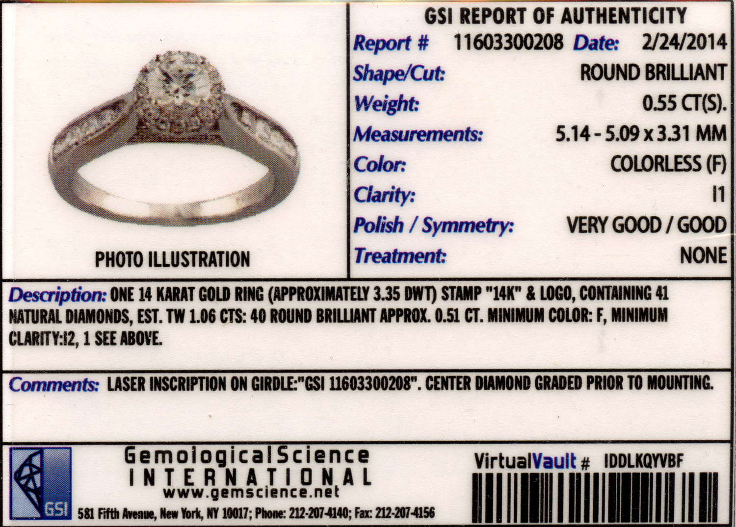 Gallery image of this Women’s 14k White Gold Ring GSI Certified with 2.12ct TDW Round Diamond F/I1 Size 5.5