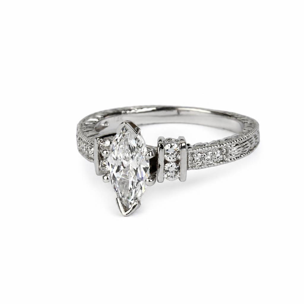 Gallery image of this Women’s 14k White Gold Ring IGI Certified with 1.00ct Marquise Diamond D/SI2 Size 7.25