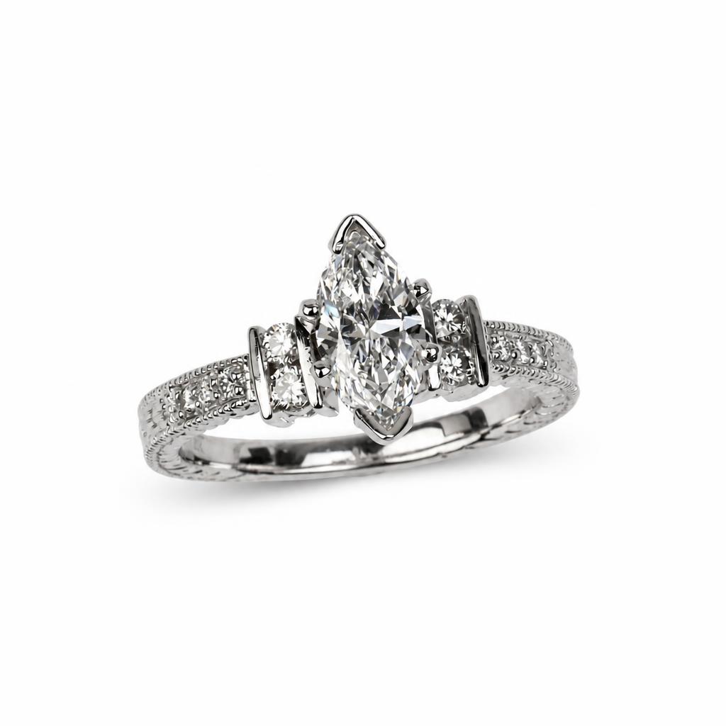 Featured image of this Women’s 14k White Gold Ring IGI Certified with 1.00ct Marquise Diamond D/SI2 Size 7.25