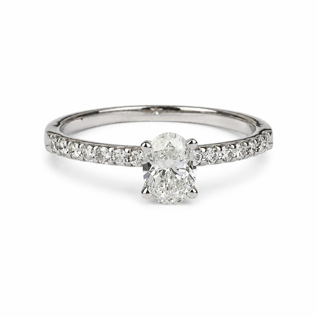 Gallery image of this Women’s 14k White Gold Ring GSI Certified with 0.70ct Oval Diamond G/SI2 Size 8.5