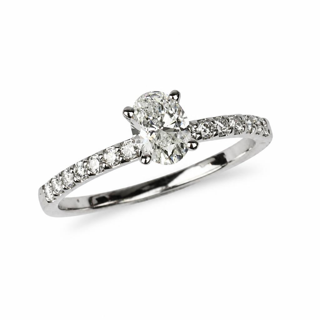 Featured image of this Women’s 14k White Gold Ring GSI Certified with 0.70ct Oval Diamond G/SI2 Size 8.5