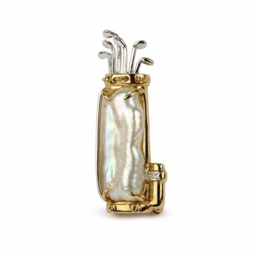 Featured image of this Women’s 14k Yellow Gold Golf Bag Brooch with Biwa Pearl and Diamond