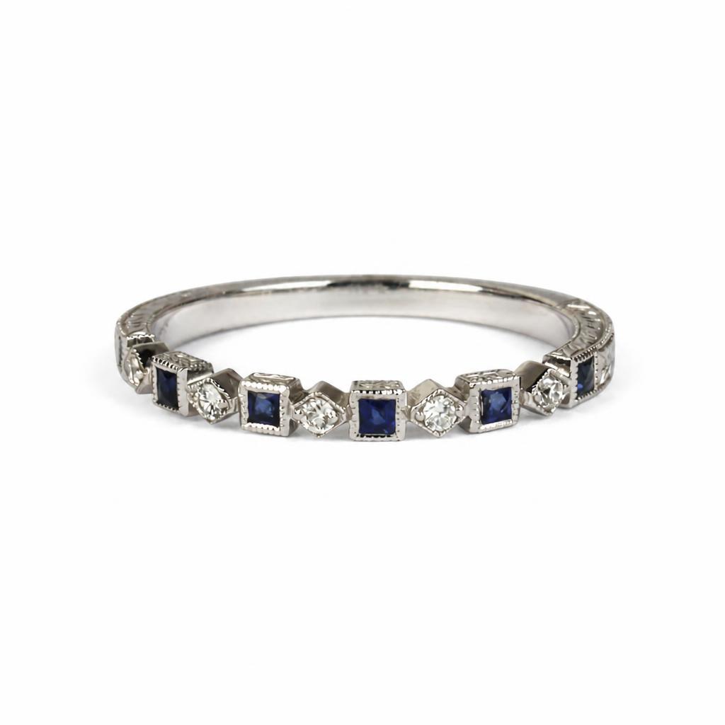 Gallery image of this Women’s 14k White Gold Ring with 0.07ct TDW Diamond and Sapphire Size 6.75