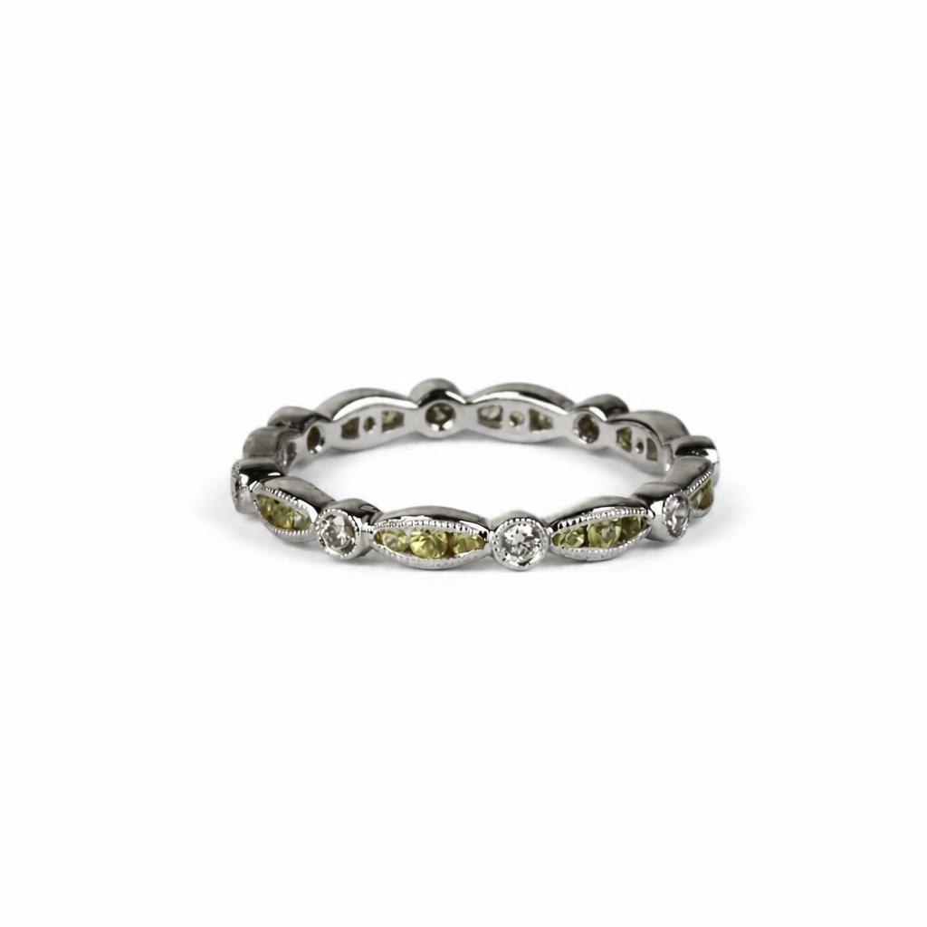 Gallery image of this Women’s 14k White Gold Eternity Band Ring with 0.21ct TDW Diamond and Yellow Sapphire Size 6.25