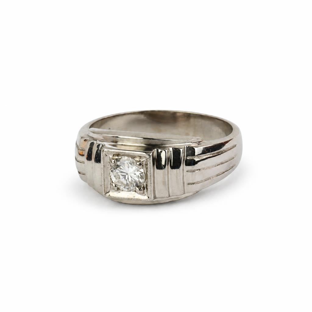 Gallery image of this Men’s 14k White Gold Ring with 0.48ct Round Diamond Size 9.5