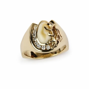 Featured image of this Men’s Custom 14k Yellow Gold, Elk’s Tooth Horseshoe Ring with 0.50ct TDW Diamond Size 13.75