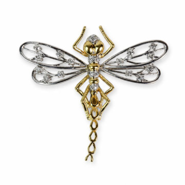 Featured image of this Women’s 14k Yellow & White Gold Dragonfly Brooch with 0.17ct TDW Diamond