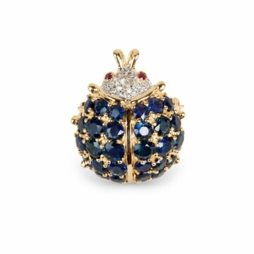 Featured image of this Women’s 14k Yellow Gold Ladybug Pendant/Brooch with 0.04ct TDW Sapphire, Diamond and Ruby