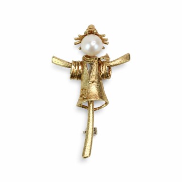Featured image of this Women’s 14k Yellow Gold Scarecrow Brooch with Cultured Pearl