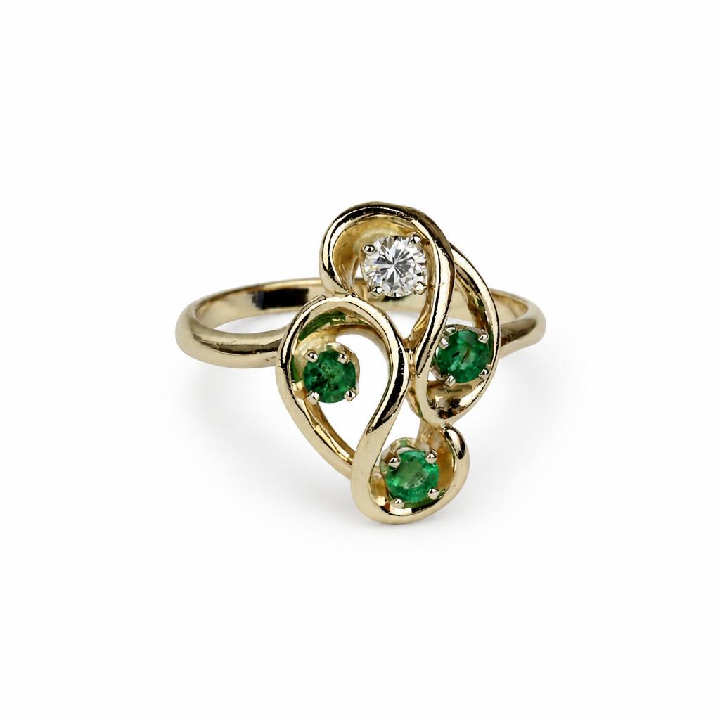 Gallery image of this Women’s 14k Yellow Gold Ring with 0.15ct Emerald and Diamond Size 8.25