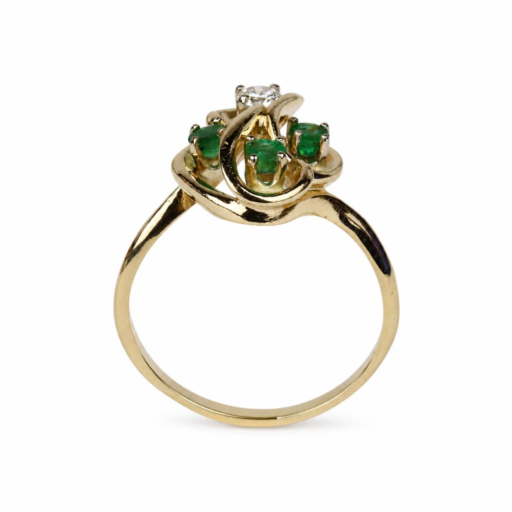 Gallery image of this Women’s 14k Yellow Gold Ring with 0.15ct Emerald and Diamond Size 8.25